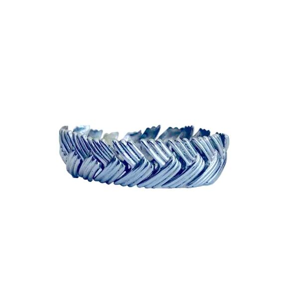 Vtg 60s Silver Tone Chevron Bracelet MCM Chunky Statement 50s - Picture 2 of 5